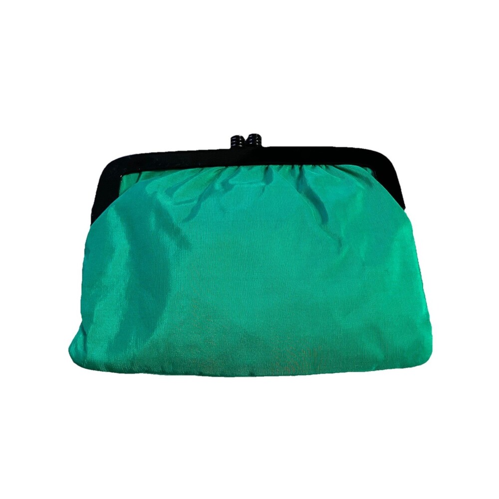 Vintage Deco Green Crepe Fabric Clutch Handbag Medium Made In Italy
